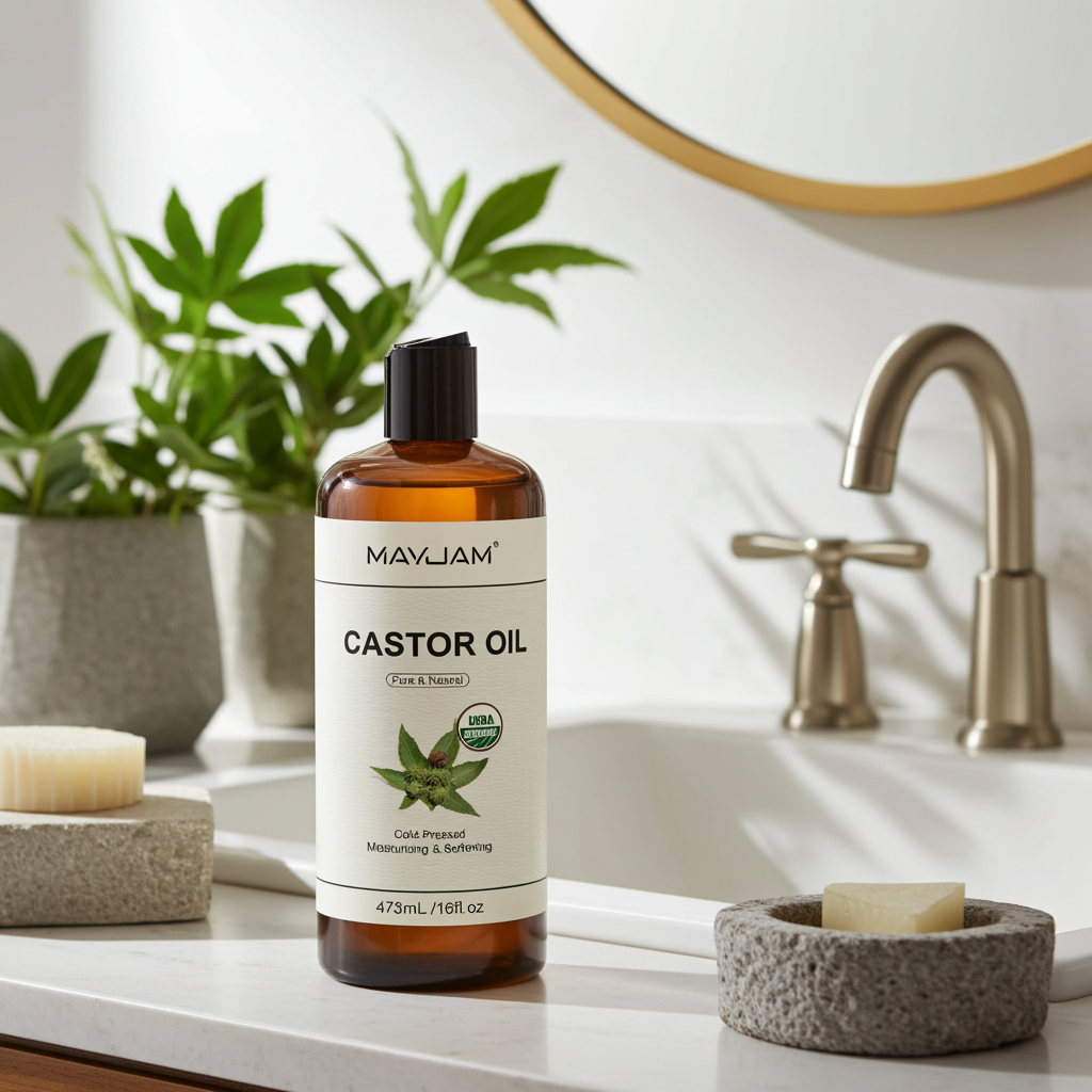 MAYJAM 473ml Cold-Pressed Carrier Oil pure organic castor oil bottle for skin and hair care.