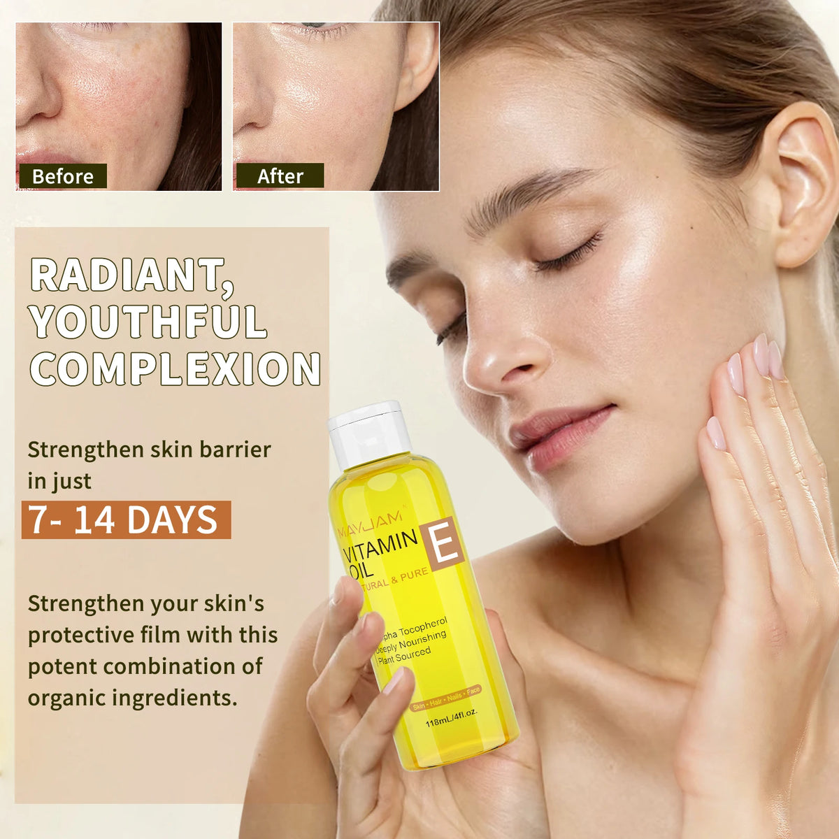 MAYJAM Pure Vitamin E Oil for Face, Skin and Hair face oil for dry skin care, deep moisturizing, and smoothing rough skin texture.