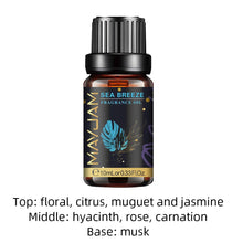MAYJAM 10ml aroma oil bottle with Sea Breeze, Vanilla, Coconut, and White Musk fragrance for relaxing diffuser use and scented DIY products.