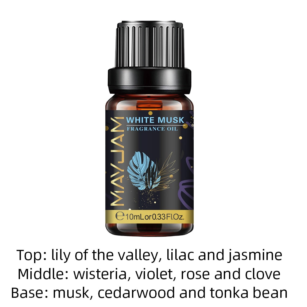 MAYJAM fragrance oil bottle in Vanilla, White Musk, Coconut, and Sea Breeze for scented soap making, lotion crafting, and room freshening.