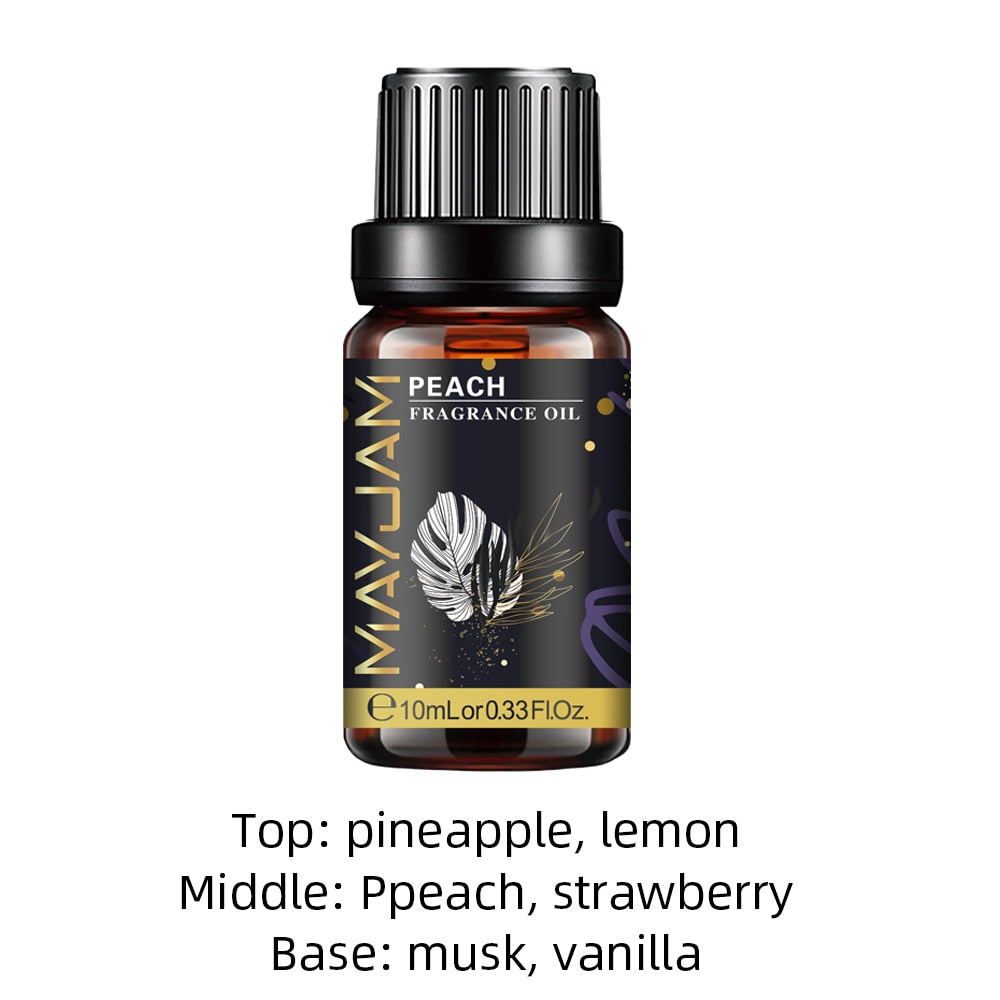 MAYJAM scented oil bottle with White Musk, Vanilla, Sea Breeze, and Coconut fragrance for freshening spaces and handmade beauty product use.