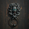 Medusa door knocker sculptural home accent for gothic decor, front door styling, and mythology-inspired display.