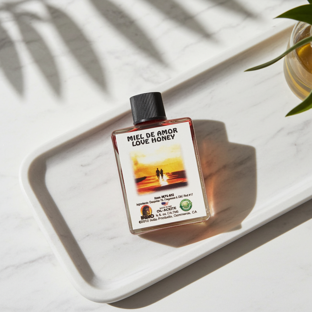 Meil De Amor Love Honey Wish Oil spiritual oil bottle for love drawing, blessing, and ceremonial practice.