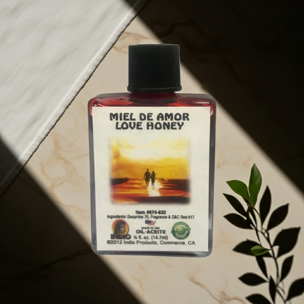 Meil De Amor Love Honey Wish Oil formula bottle for relationship rituals, altar work, and spiritual devotion.