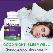 Bcuelov Melatonin 10mg Sleep Support capsules bottle for bedtime support, helping with sleep routines and evening relaxation.