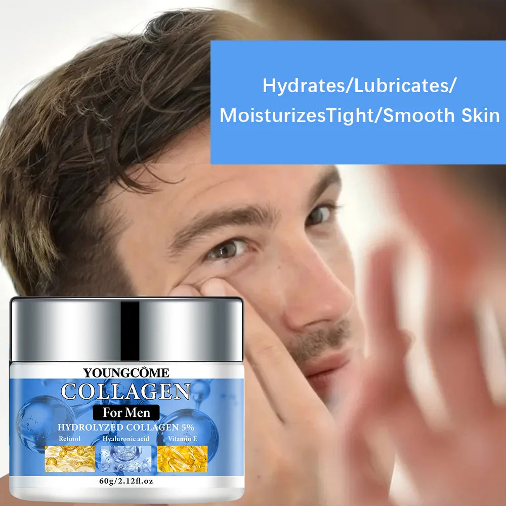 Men’s anti-wrinkle retinol collagen moisturizing cream for facial firming, moisture support, and aging skin care.