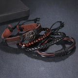 Men’s black braided leather bracelet set for streetwear styling, daily wear, and layered wrist accessory use.