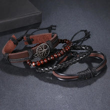 Men’s black braided leather bracelet set for streetwear styling, daily wear, and layered wrist accessory use.