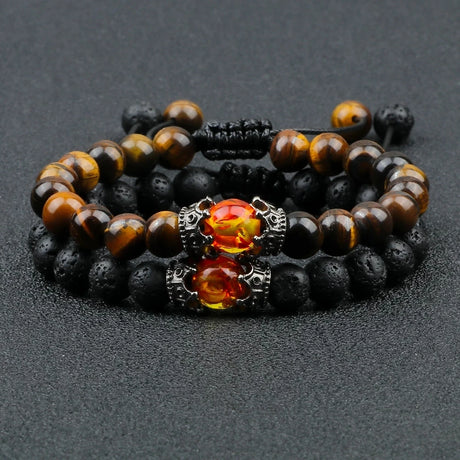 Black Lava Stone & Tiger Eye Crown Bracelet gemstone bracelet for balancing energy, daily styling, and mindfulness practice.