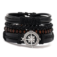 Men’s boho vintage leather tribal bracelet set with charm details for casual dressing, music festivals, and trend-forward styling.