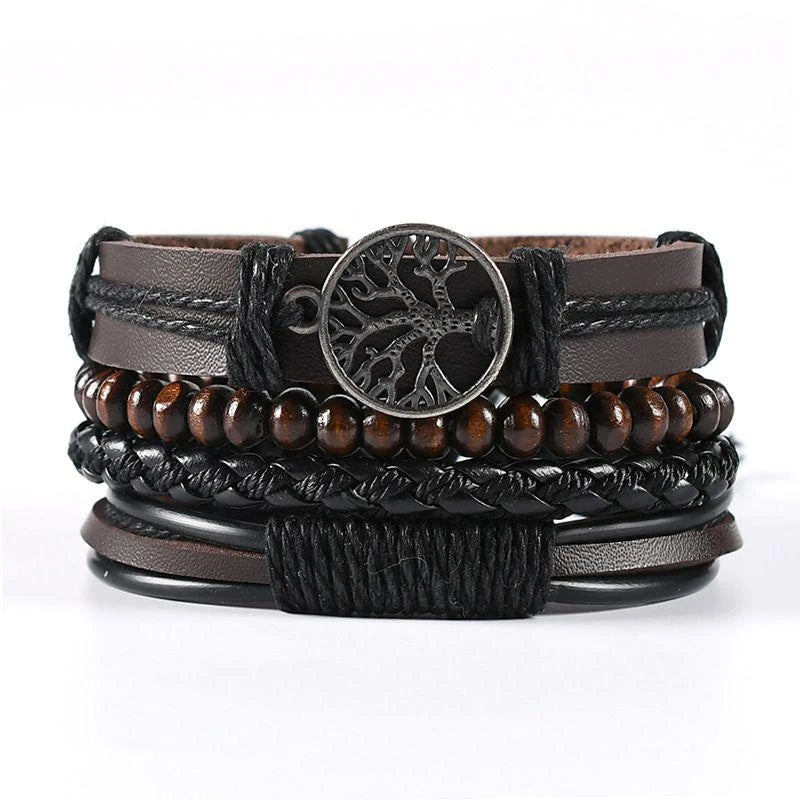 Men’s braided leather bracelet bundle set for everyday wear, layered wrist styling, and casual fashion use.