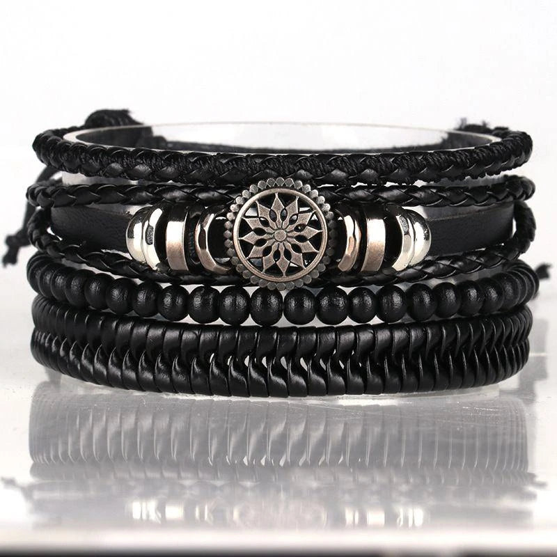 Men’s braided leather rope bracelet set for modern wrist fashion, daily wear, and layered styling.