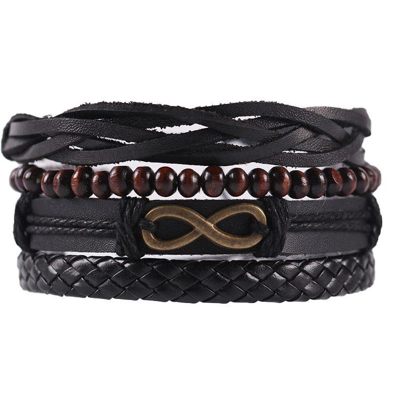 Men’s braided leather stackable bracelets set for layered wrist fashion, casual styling, and everyday wear.