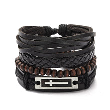 Men’s braided leather wrap bracelets 4-piece set for layered wrist styling, casual use, and daily fashion wear.