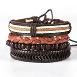 Men’s braided leather wrist accessory set for casual fashion, stacked bracelet wear, and everyday use.