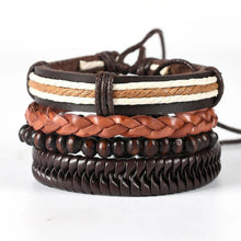Men’s braided leather wrist accessory set for casual fashion, stacked bracelet wear, and everyday use.