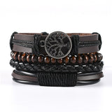 Men’s casual vintage leather tribal bracelet bundle with layered bands for daily accessorizing, streetwear, and relaxed outfits.