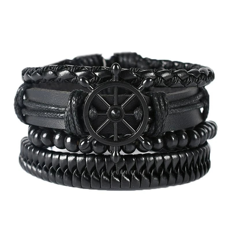 Men’s fashion braided leather bracelet set for casual dressing, wrist accessorizing, and everyday use.
