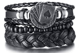 Men’s fashion leather tribal charm bracelet set with vintage detailing for statement wear, casual looks, and trendy layering.
