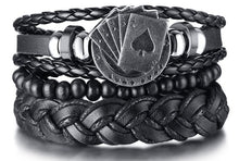 Men’s fashion leather tribal charm bracelet set with vintage detailing for statement wear, casual looks, and trendy layering.