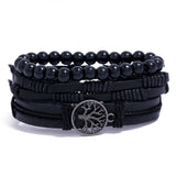 Men’s multi-layer vintage leather tribal bracelet set for stacking with casual clothing, bohemian looks, and modern everyday wear.