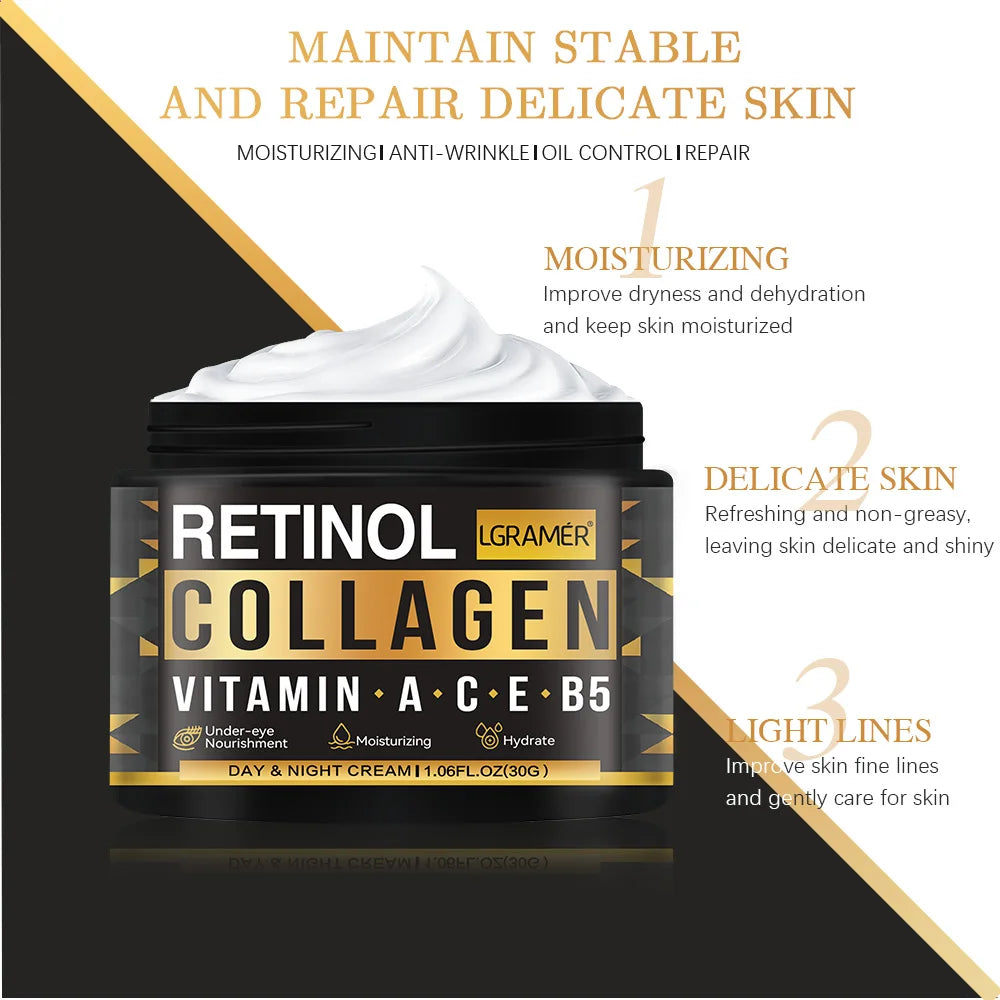 Men’s retinol anti-aging face moisturizer cream for smoothing fine lines, moisturizing the face, and improving skin texture.