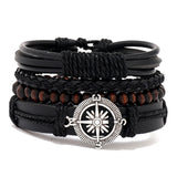 Men’s tribal leather charm bracelet set with vintage-inspired bands for everyday wear, casual accessorizing, and relaxed styling.
