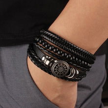 Men’s Vintage Leather Tribal Charm Bracelet Set with layered leather bands and tribal charm accents for casual wear, street style, and everyday fashion.