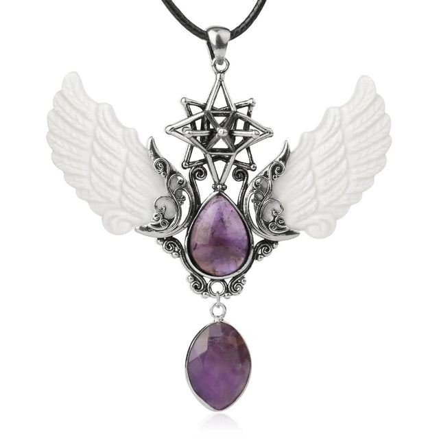 Merkaba Angel Wing Water Drop necklace pendant for spiritual jewelry wear, gifting, and everyday styling.
