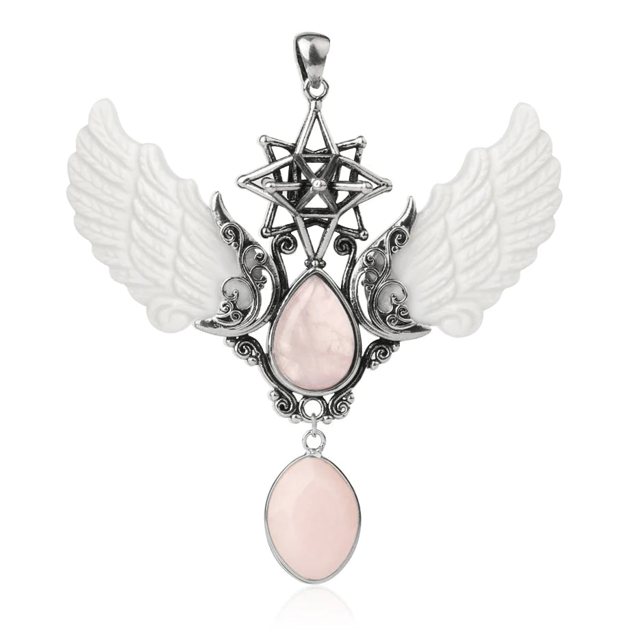 Merkaba sacred geometry Angel Wing necklace pendant for spiritual jewelry collections, meditation-inspired wear, and daily fashion use.