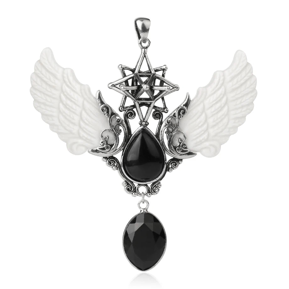 Merkaba Water Drop winged pendant necklace for spiritual-inspired jewelry wear, layered styling, and personal accessory use.