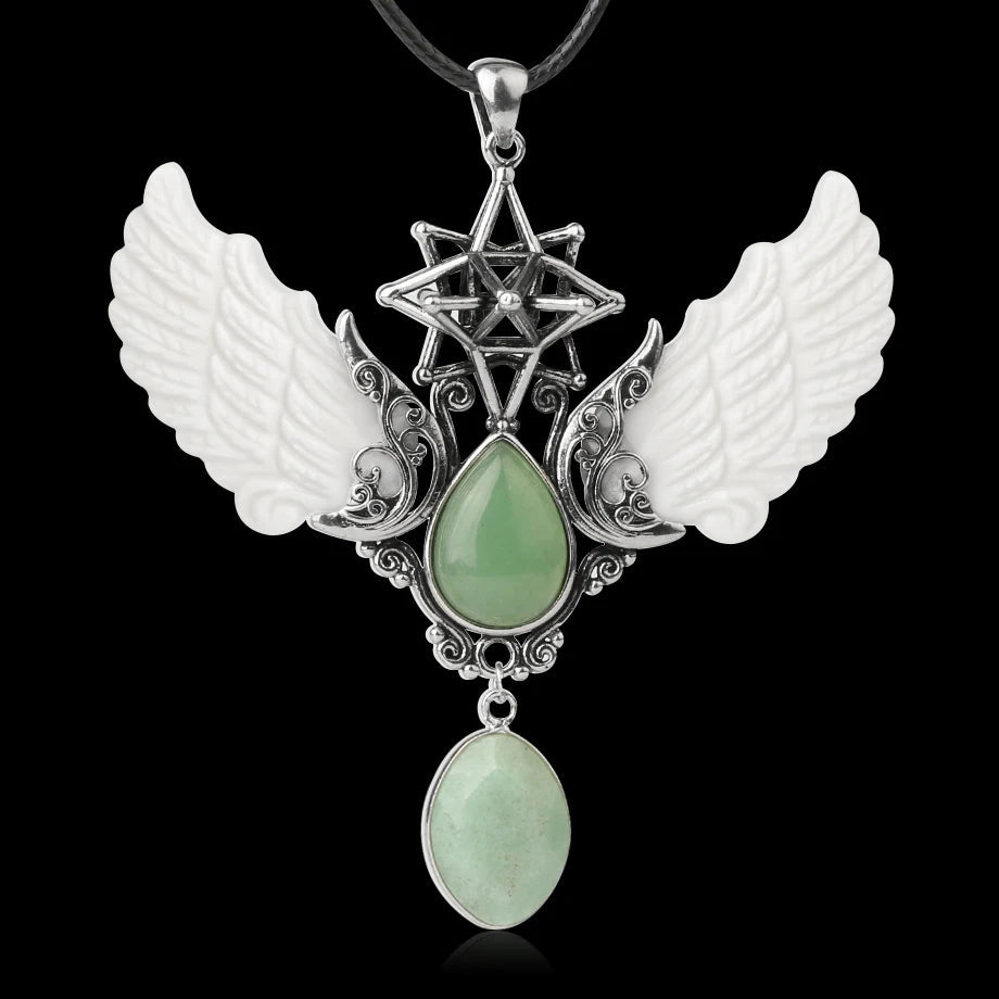 Merkaba winged Water Drop pendant necklace for symbolic accessory wear, meditation-inspired fashion, and everyday jewelry use.