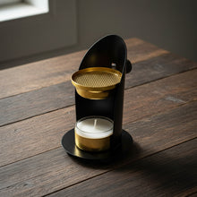 Metal adjustable resin burner side view showing adjustable vents for incense and resin burning.