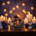 Metatron Chakra handcrafted glass square votive holder for candle rituals, altar decor, and meditation spaces.