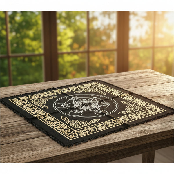 Metatron's Cube altar cloth 18 by 18 inches for tarot readings, altar setup, and sacred geometry ritual display.