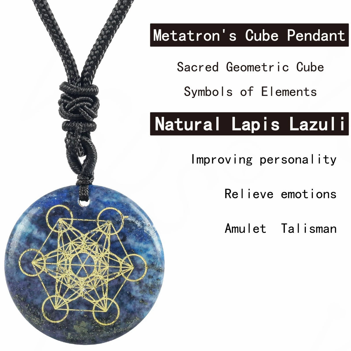 Metatron’s Cube natural gemstone pendant necklace for prayer, spiritual awareness, and protective crystal use.