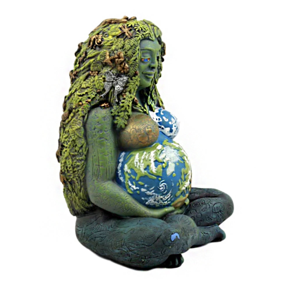 Millennial Gaia statue earth mother ornament for nature-inspired decor, altar use, and spiritual settings.