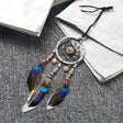 Mini Car Dream Catcher with natural feathers hanging ornament for car mirror decor, spiritual protection, and peaceful travel ambiance.