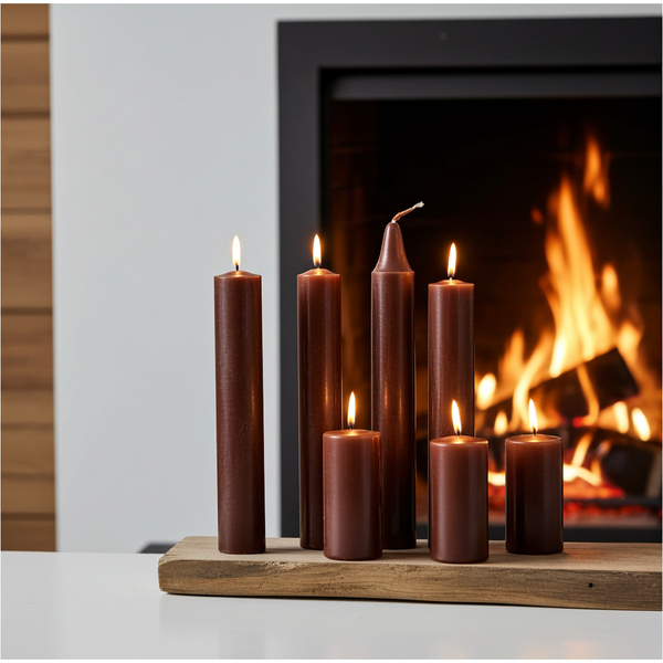 Mini Ritual Candle brown taper candle set of 4 for prayer, meditation, altar work, and ritual use.