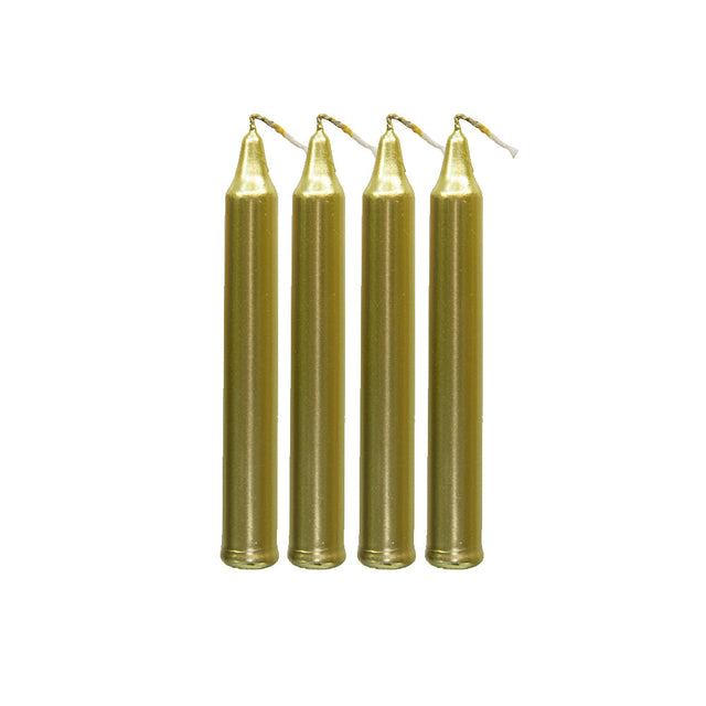 Mini Ritual Candle Gold set of 4 taper candles for ritual work, altar use, and spiritual ceremonies.