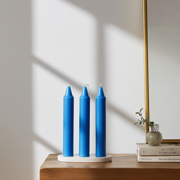 Mini Ritual Candle light blue set of 4 candle set for prayer, altar rituals, and spiritual use.