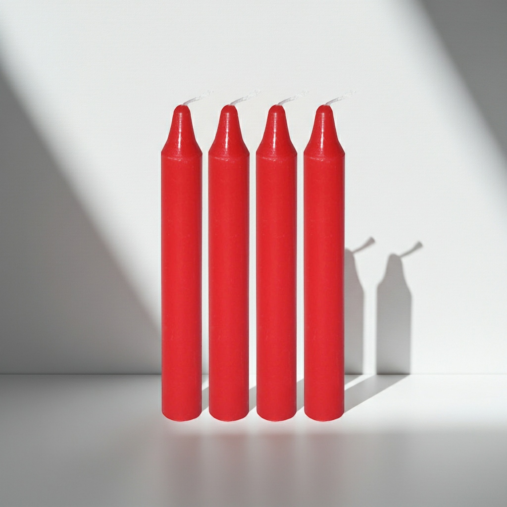 Mini Ritual Candle Red set of 4 taper candles for prayer, ritual work, and spiritual altar use.