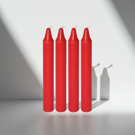 Mini Ritual Candle Red set of 4 taper candles for prayer, ritual work, and spiritual altar use.