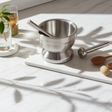 Mini Stainless Steel Mortar & Pestle Set for grinding spices, herbs, and seasonings in everyday kitchen prep.
