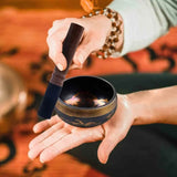 Mini Tibetan sound bowl with stick for altar use, sound cleansing, and daily meditation practice.