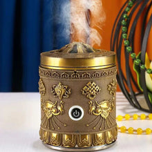 Mini Tibetan USB Electronic Incense Burner with smoke effect for meditation and home ambiance.