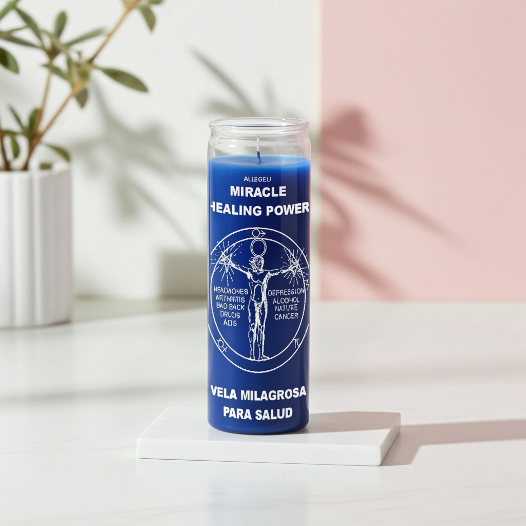 Miracle Healing blue 7 day candle for prayer, spiritual healing, and devotional use.