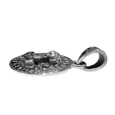Mjolnir round Viking Norse pendant back view showing engraved detail, Thor's hammer necklace charm.
