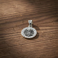Mjolnir round Viking Norse pendant front view, Thor's hammer necklace charm for norse mythology jewelry.