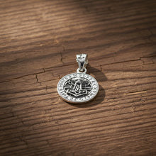 Mjolnir round Viking Norse pendant front view, Thor's hammer necklace charm for norse mythology jewelry.